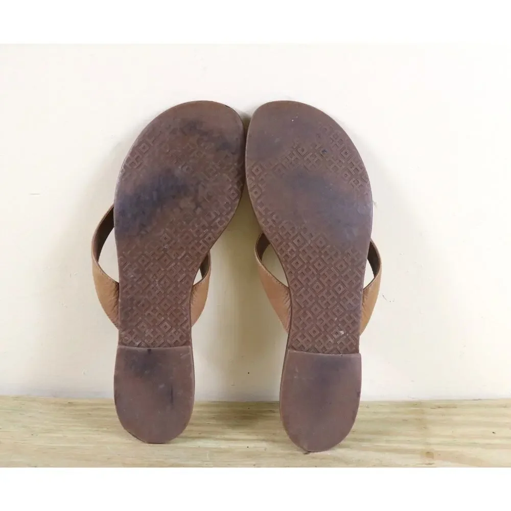 Tory Burch Flip Flops 9M Brown Leather Thora Flip-Flop Sandals Roya Thong Flats